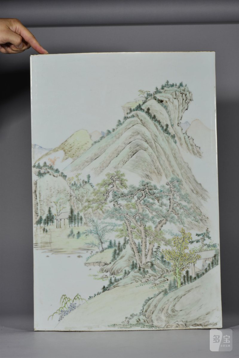 清光绪 浅绛彩通景山水巨幅瓷板 - 图5
